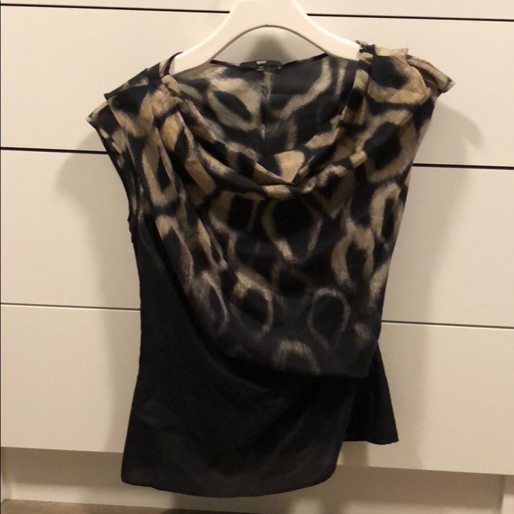 BOSS Hugo Boss Black Printed Silk Top